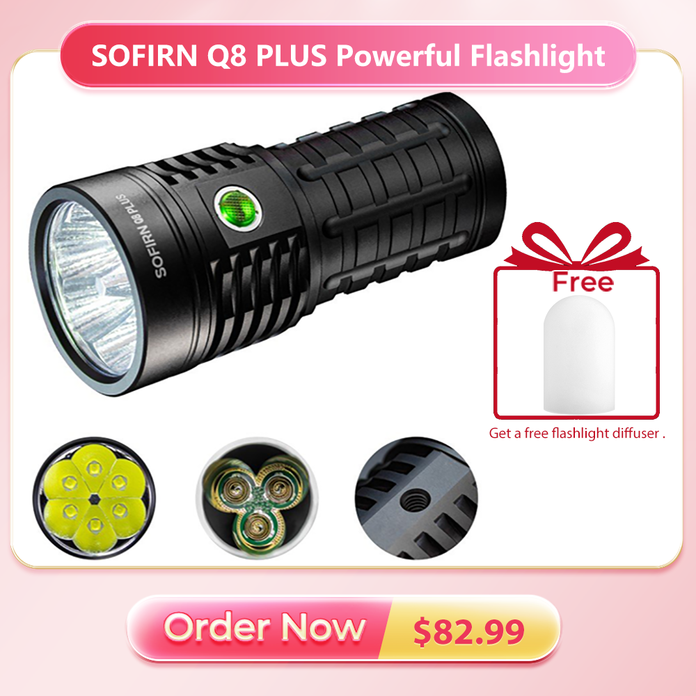 SOFIRN Q8 Plus 6 * XHP50.2 Senter LED 21700 USB C Dapat Diisi Ulang 16000lm Senter Kuat EDC Lampu Lentera Portabel BLF Anduril 2