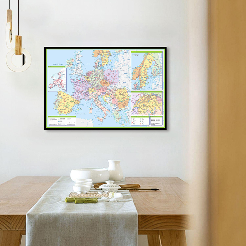 59*42 Cm Các Châu Âu Bản Đồ Chính Trị Với Chi Tiết Trang Treo Tường Trang Trí Tranh Canvas Dùng Học Lớp Học Nhà trang Trí