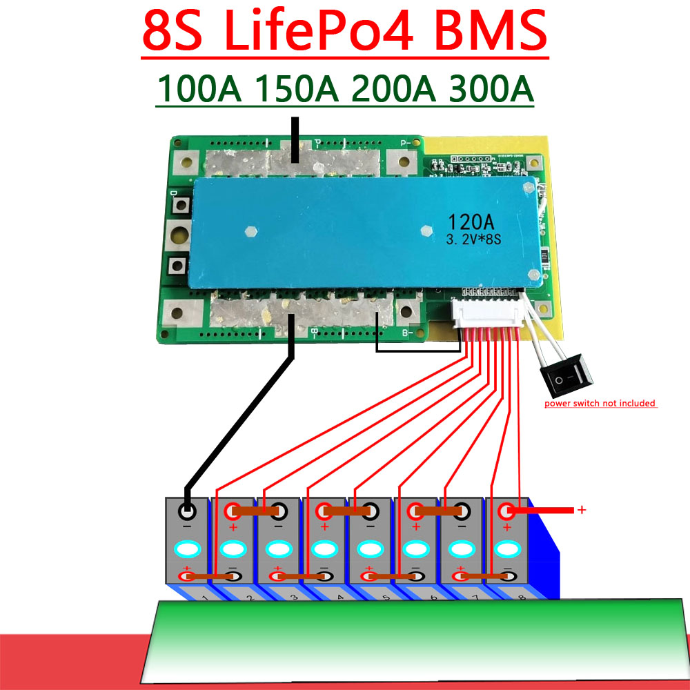 3.2V 8S 24V 100A 150A 200A 300A BMS Lifepo4 Papan Perlindungan Baterai Lithium Iron Phosphate Dengan Keseimbangan RV Inverter Arus Tinggi