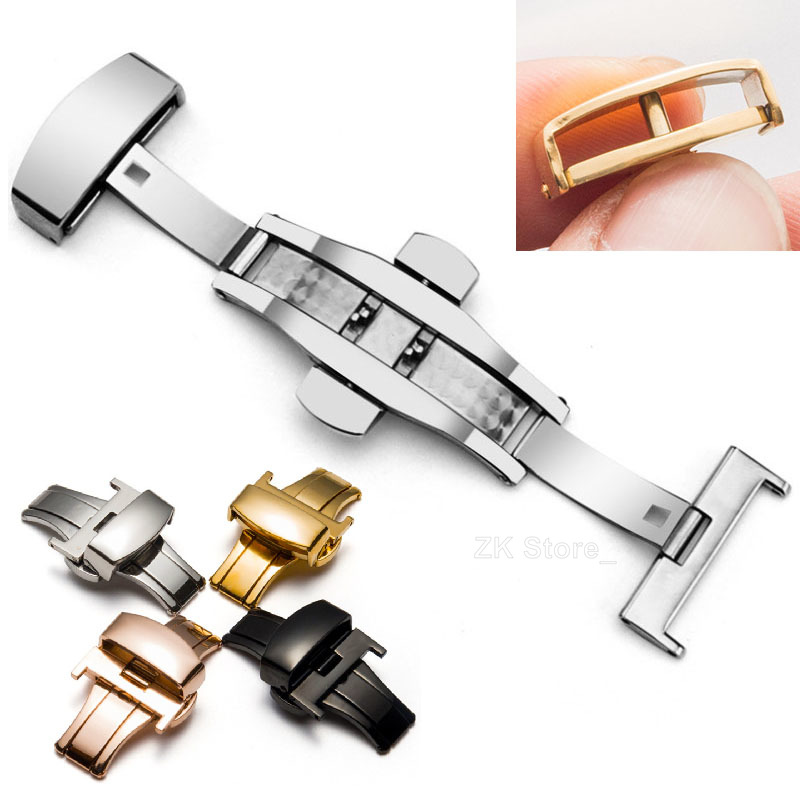 Boucle papillon en acier inoxydable, bouton poli, boucle de bracelet de montre 10/12/14mm 16mm 20mm 22mm 24mm, accessoires de fermoir
