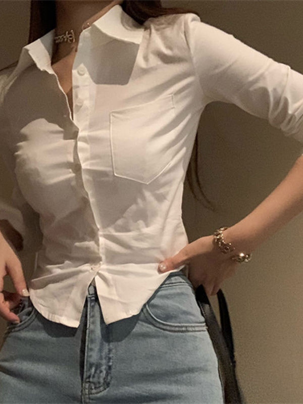 Slim Fit Long Sve White irt Women's Busin Workwear Autumn Pure Desire Sexy ort Sle Commute Faion Casual irt