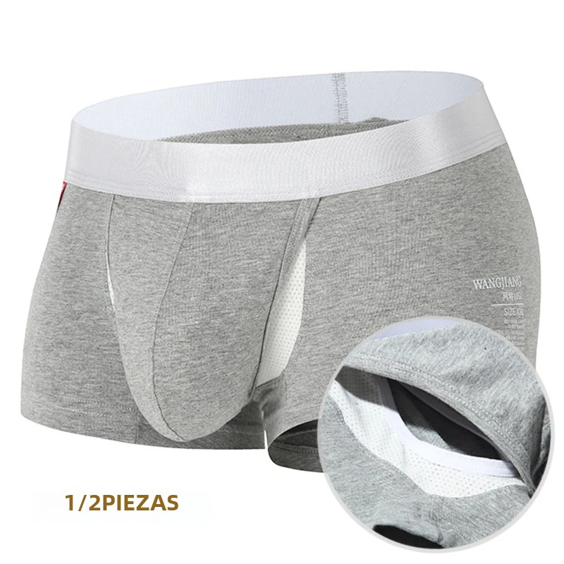 1/2 piezas de ropa interior con frente abierto para hombre, Boxer Sexy de algodón para hombre, pantalones cortos, bragas, bolsa transpirable, calzoncillos con bulto para hombre