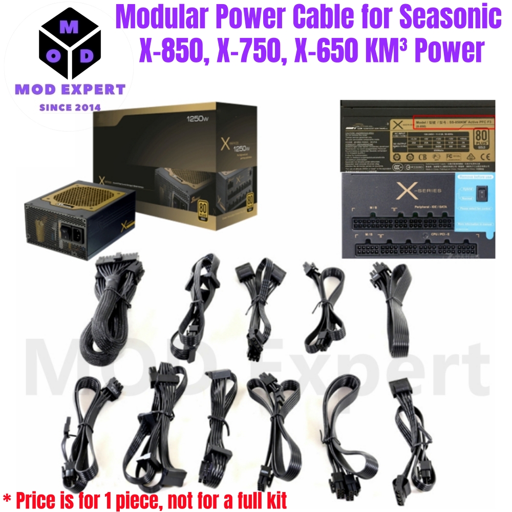 Kabel Daya Modular untuk Seasonic X-850, X-750, X-650 KM³ Modular, GPU PCIe 6+2Pin, CPU 4+4Pin, SATA, Molex IDE 4Pin, Utama 24Pin