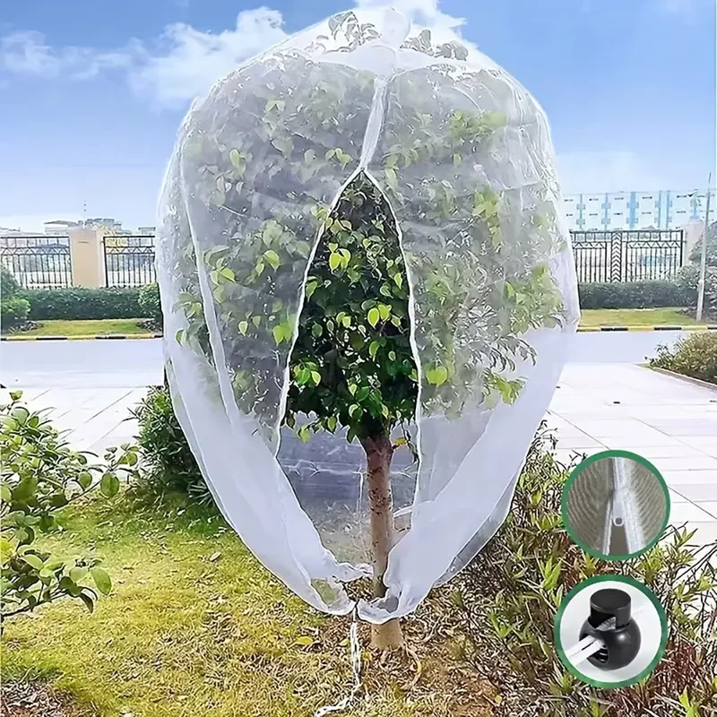 極厚PEガーデンネット、巾着＆ジッパー付き – 果物、柑橘類、花の防虫・防鳥用