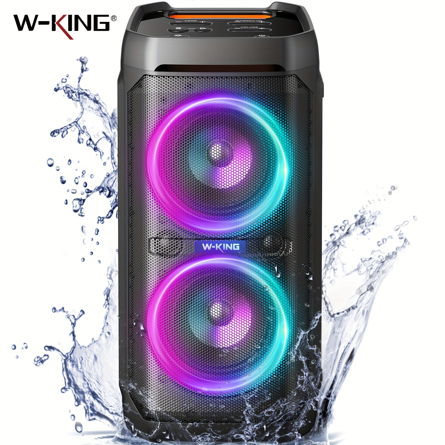 Caixas de Som Bluetooth W-KING T11 100W RMS, à Prova d'Água IPX6, BT 5.3, Boombox Portátil para Festas, Som Profundo/115dB, Som Massivo e Potente