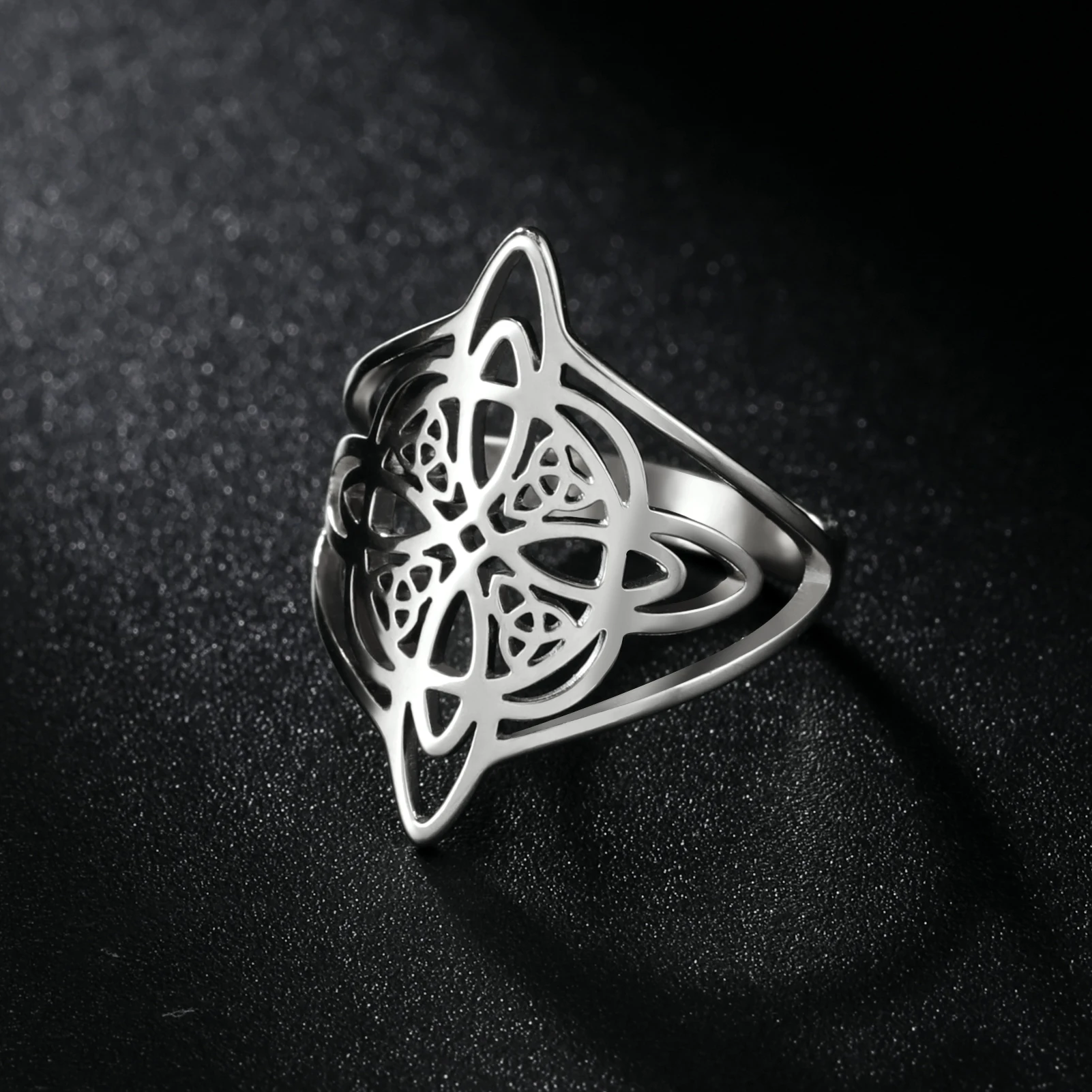 Skyrim sorcellerie noeud de sorcière anneau en acier inoxydable bagues Wicca Triquetra celtique noeud amulette Protection bijoux femmes hommes