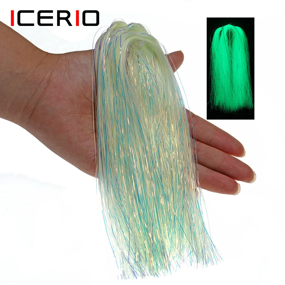 ICERIO 2 Packungen holografisches Mylar-Flash-Lametta, synthetisches, leuchtendes, leuchtendes Fliegenbindematerial zum Angeln, Unterstützen, Haken, Jigs, Köder