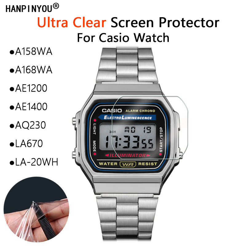 Protecteur d'écran pour Casio A158WA A168WA AE1200 AE1400 AQ230 LA670 LA-20WH W800H-1AV B650WC B640WC, Film transparent souple, pas en verre