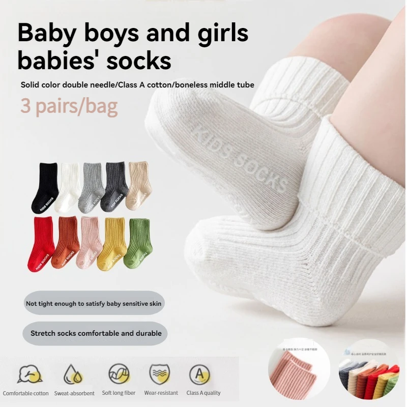 3 Paare/los Baby Socken Jungen Mädchen Baumwolle Streifen Weiche Socke Kinder Kleinkind Rutschfeste Gummigriffe Bodensocken Für 0-3 Jahre