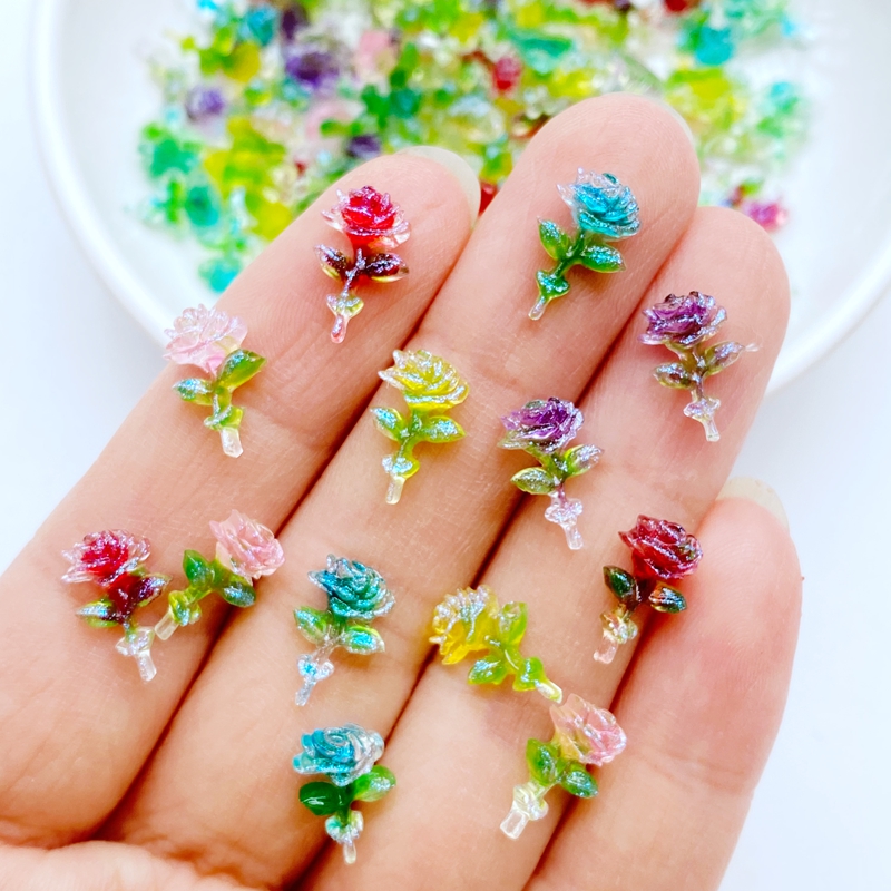 100 Stücke Neue Nette Mini 7*11mm Glänzende Rosen Flache Rückseite Harz Cabochons Scrapbooking DIY Schmuck Handwerk Dekoration zubehör