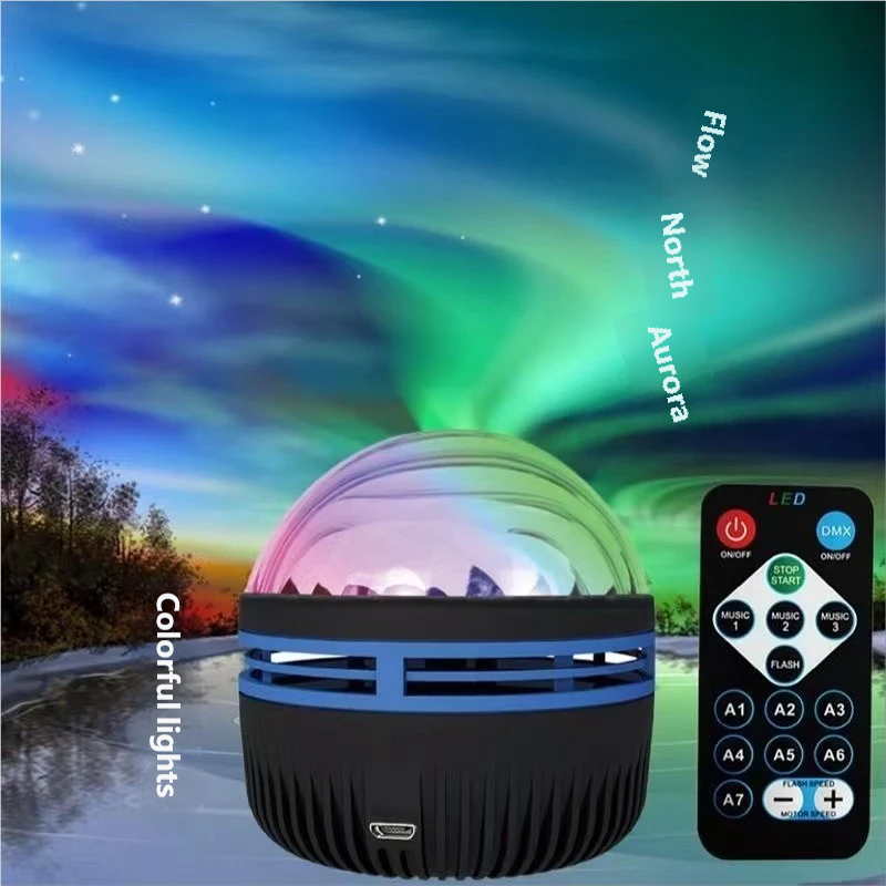 โปรเจคเตอร์คลื่นทะเล 1 ชิ้น, รูปแบบแสง 7 สีพร้อมรีโมทคอนโทรล, ใช้พลังงานจาก USB สำหรับห้องนอน, โฮมเธียเตอร์และตกแต่งห้อง