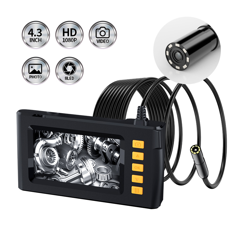 Cámara endoscópica de un solo lente con cámara de serpiente ligera 1080 HD 8mm IP67 cámara de inspección impermeable cámara de drenaje 8 luces LED