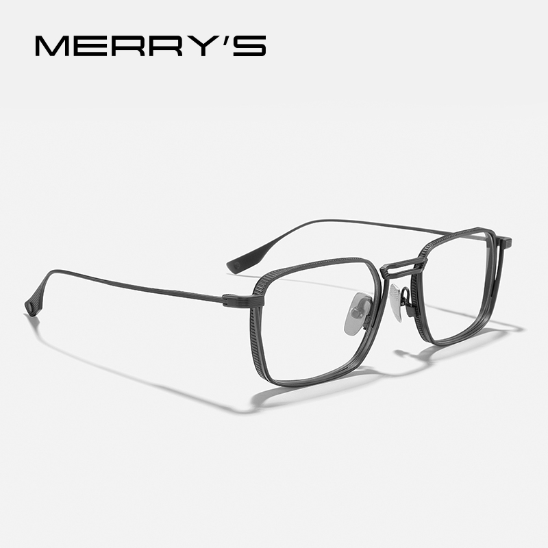 MERRYS-gafas cuadradas clásicas para hombre, lentes ópticas ultraligeras con montura de titanio puro, S2625