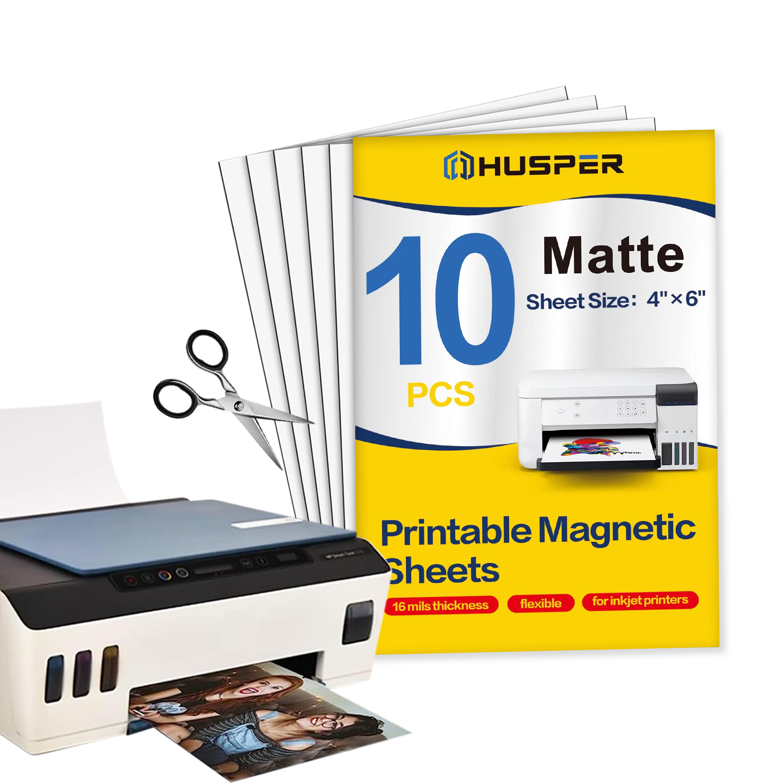 10 feuilles de papier photo magnétique 4x6 pouces, finition mate, feuilles flexibles imprimables à jet d'encre pour usage domestique et au bureau (15,2 × 10,2 cm)