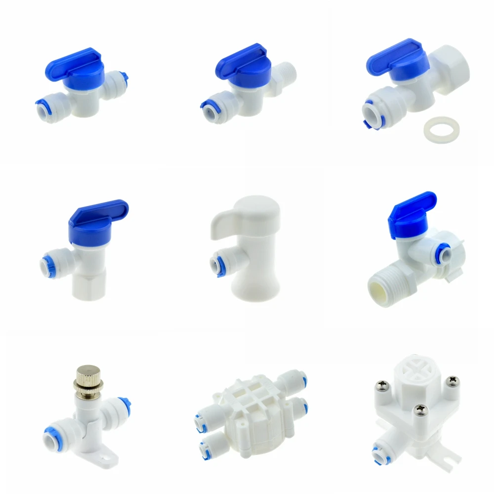 Nước RO Thẳng Van Bi Nhựa 1/4 "3/8" OD Vòi Nhanh Chóng Kết Nối 1/4 "3/8" Nam 1/2 "Nữ Reveser Thẩm Thấu Bể Cá Lắp