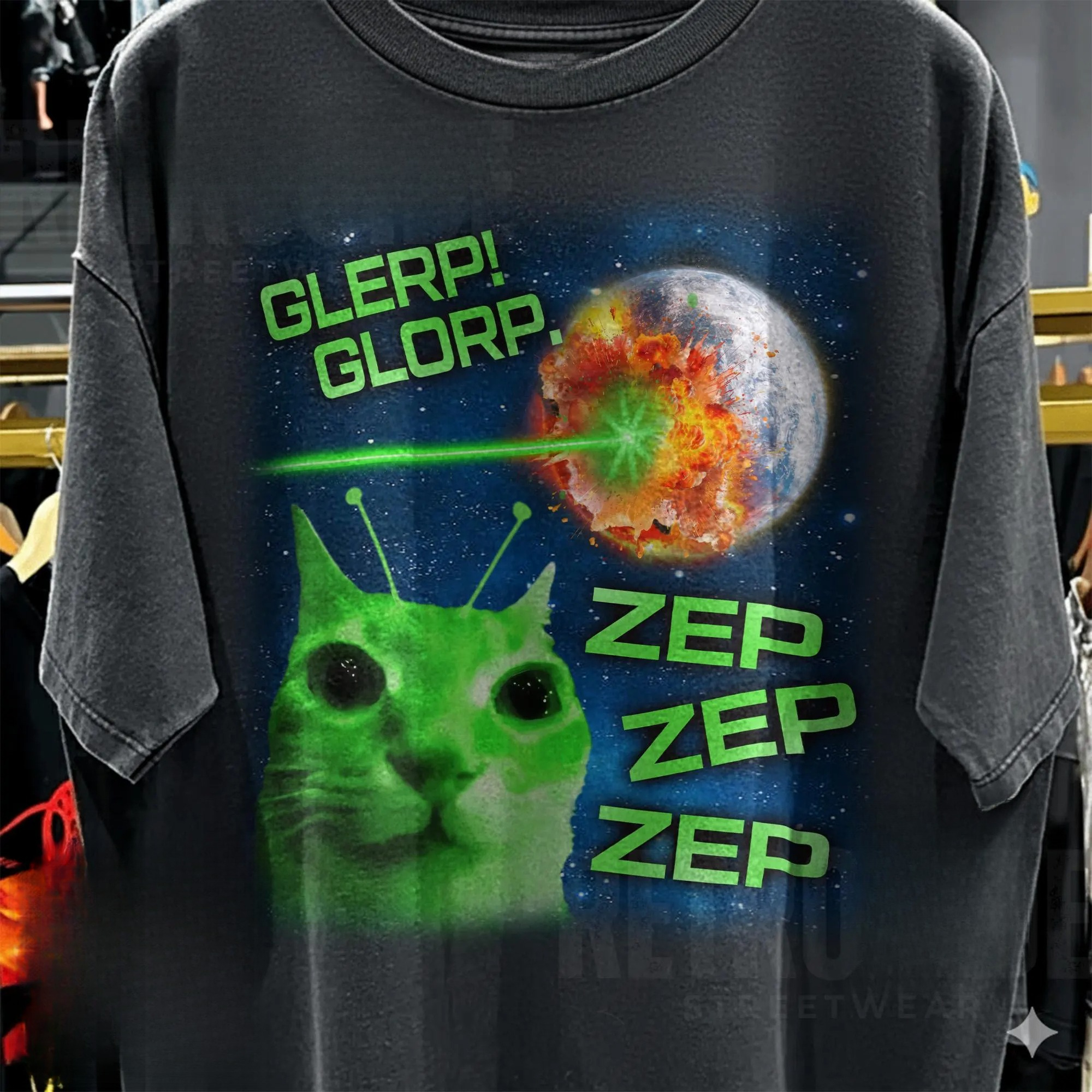 Glerp Glorp Funny Alien Cat Meme Tee Shirt Cadeau voor vrouw en man, Brainrot T-shirt, Weird Shirts, Memes Tshirt, Silly Cats Tee