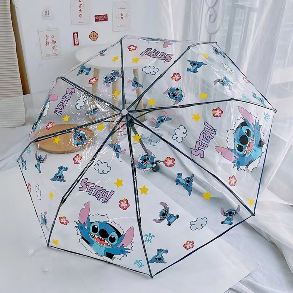 Paraguas plegable Stitch Kawaii, figura de Anime, paraguas impermeable de dibujos animados, paraguas transparente portátil de moda, regalo para niño y niña