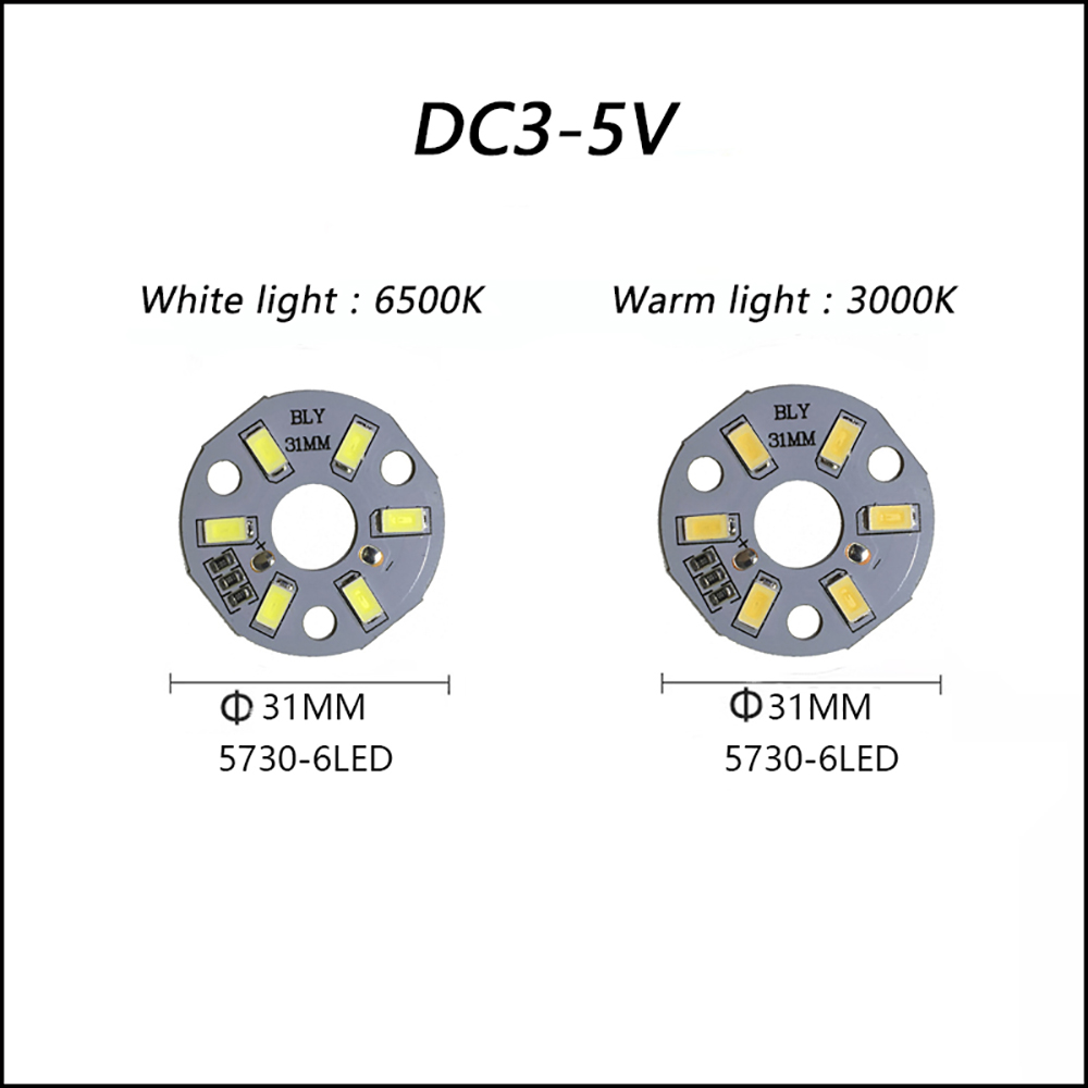 LED de alto brillo SMD5730 DC3-5V lámpara de Color bombilla de tablero de luz de cuentas fuente de luz de transformación redonda diámetro 31MM luz blanca cálida