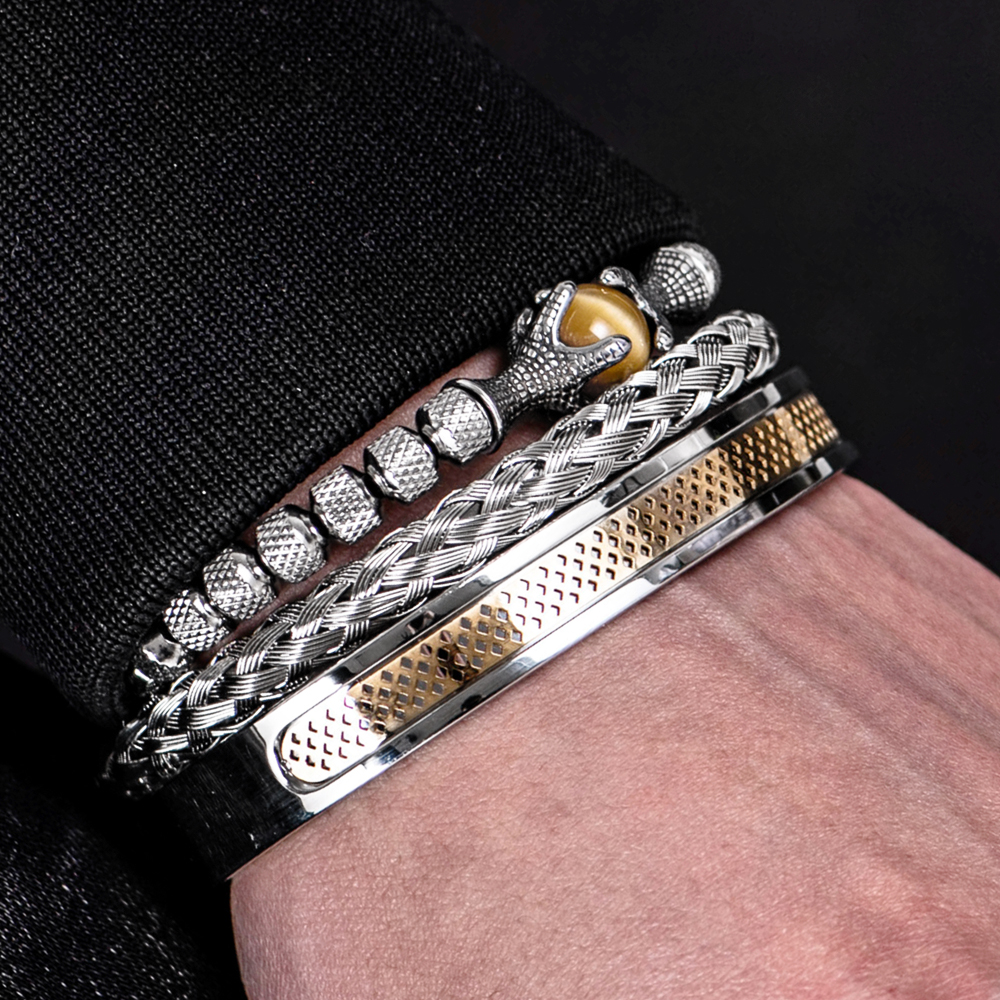 3 pezzi/set bracciale da uomo braccialetti di corda fatti a mano in acciaio inossidabile braccialetti da uomo con aquila con accessori regalo in pietra naturale Tigereye