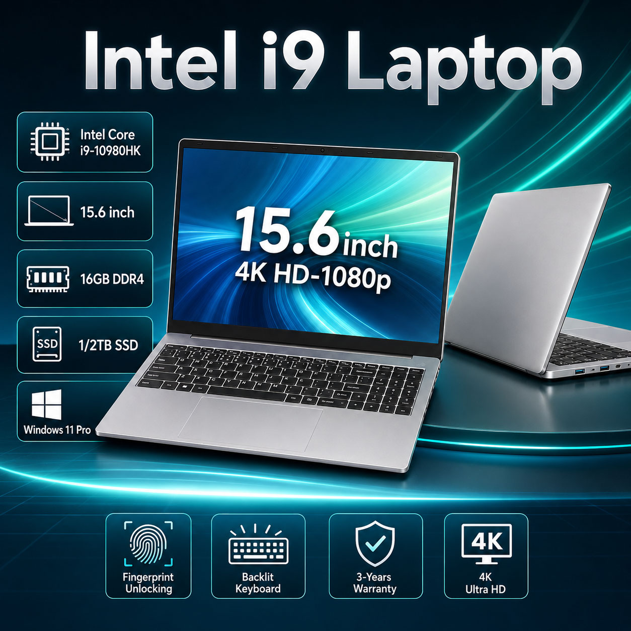 แล็ปท็อป Windows 11 Pro Intel Core i9-10980HK แรม 16GB SSD 1TB สำหรับทำงาน เล่นเกม และเรียน