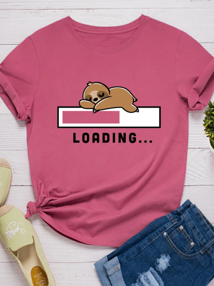 Laden Luiaard Print Vrouwen T-shirt Korte Mouw O Hals Losse Vrouwen T-shirt Dames Tee Shirt Tops Kleding Camisetas Mujer