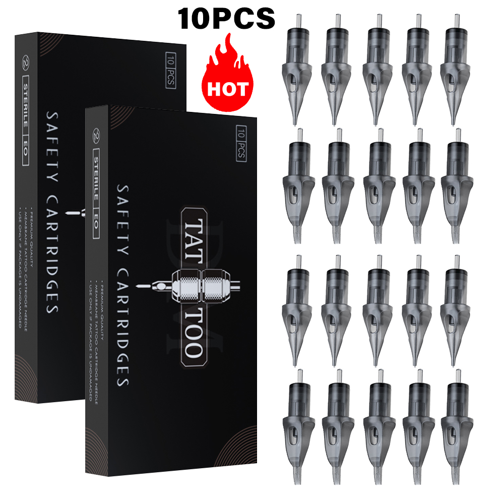 DM 10PCS Agujas de Tatuaje de Cartucho RL RS RM M1 Profesionales Desechables Esterilizadas de Seguridad para Máquina de Cartucho y Grip