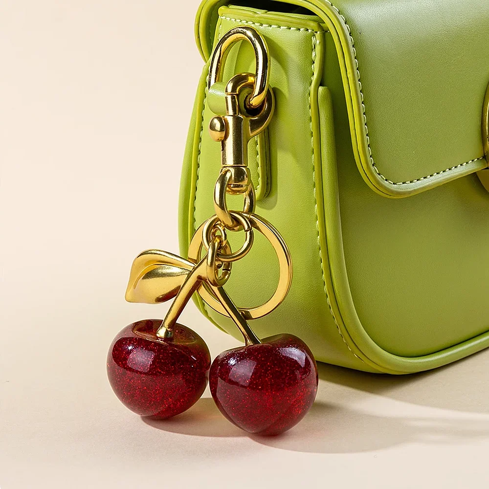 Fashion Women Decorative Keychain Red Cherry Pendant Charm Multipurpose Handbag Car Key Ornament Present