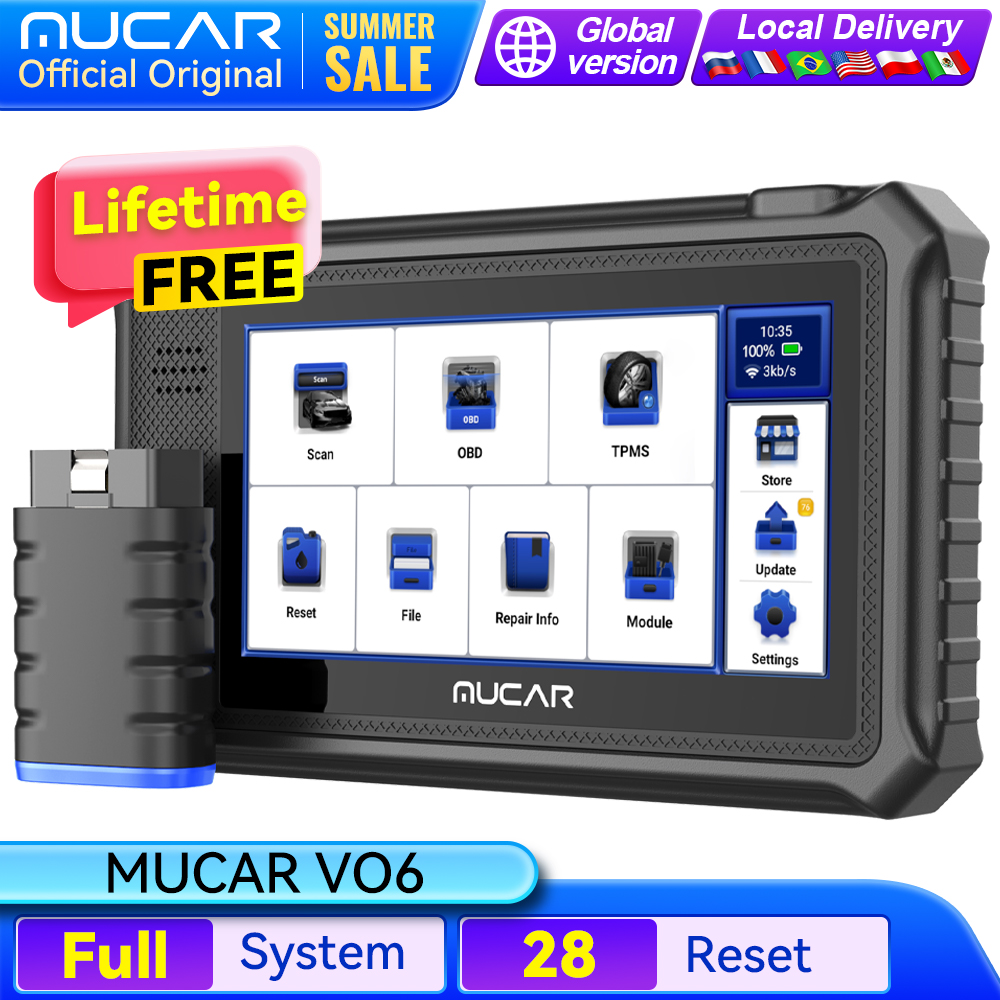 MUCAR VO6 herramientas de diagnóstico de coche profesional sistema completo 28 reinicio codificación ECU prueba bidireccional borrado código de error escáner OBD2