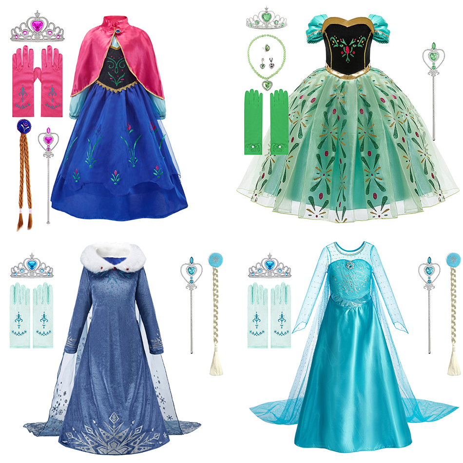 ชุดเจ้าหญิงเด็กสาว Elsa Anna วันเกิดดอกไม้เครื่องแต่งกายเด็กคอสเพลย์ชุดราตรีแขนยาวเสื้อผ้า Snow Queen งานแต่งงานแฟนตาซี