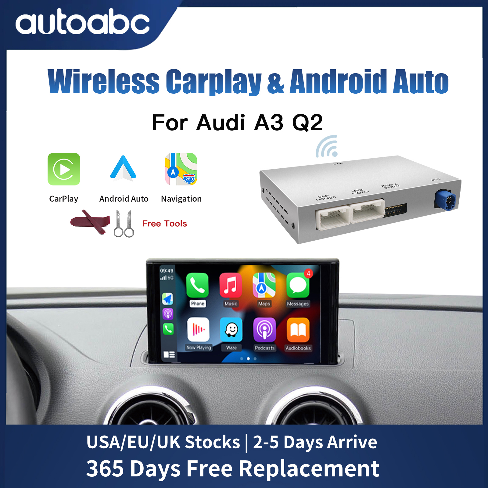 Carplay Nirkabel dan Android Auto untuk Audi A3 8V Q2 8P 2013-2018 dengan Mirror Link AirPlay Mendukung Aksesori Navigasi Kamera