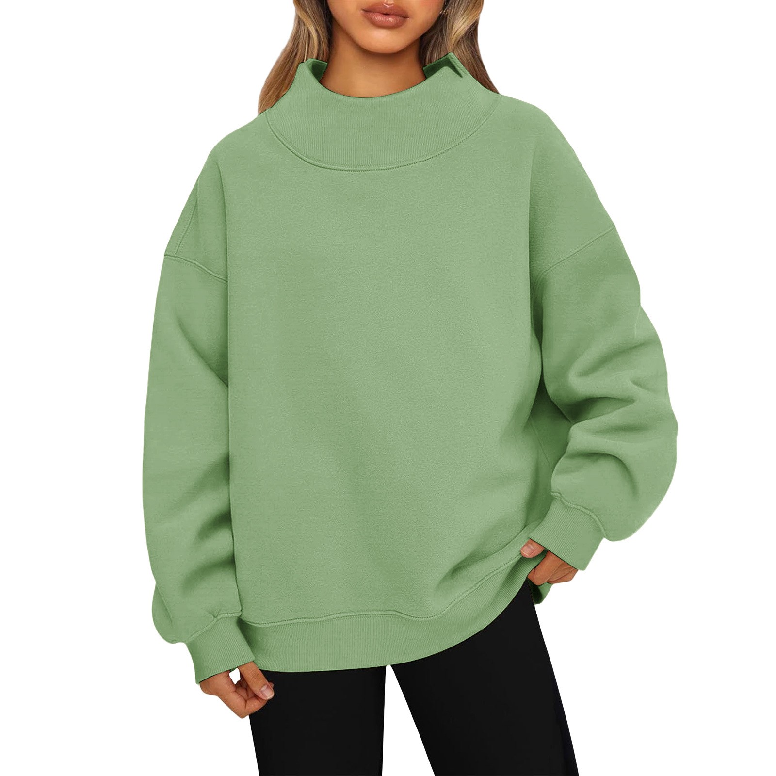 Sudadera con capucha holgada de moda con cuello alto y manga larga de Color sólido para mujer, Jersey básico informal de estilo perezoso para ir al trabajo