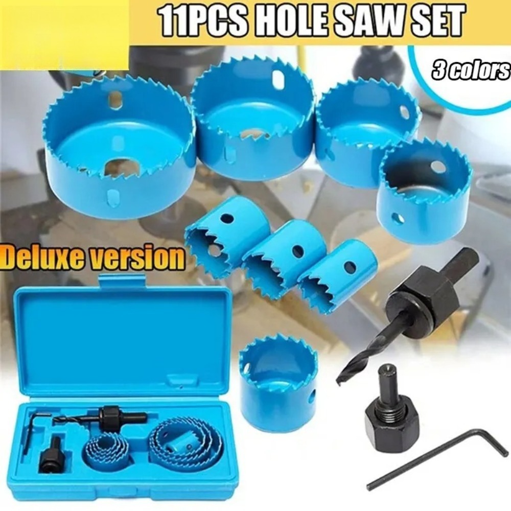 Juego de 11 Piezas de Brocas de Sierra Circular para Cortar Madera, Metal y Aleaciones, de 19-64 mm, con Estuche