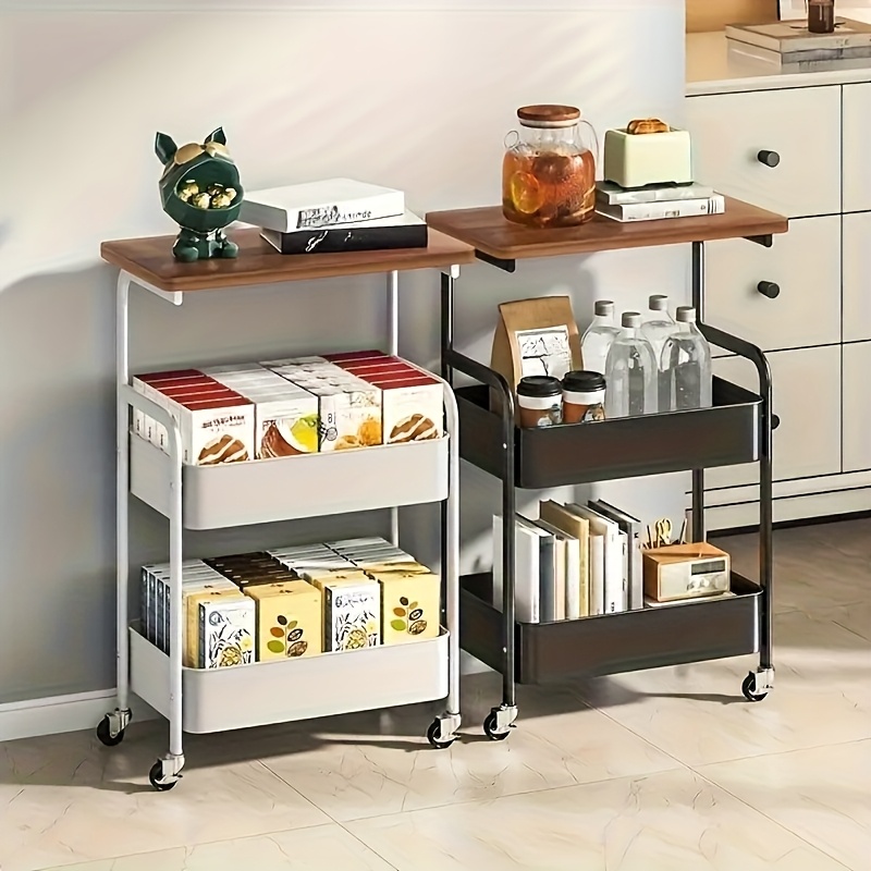 Three-Tier Multi-Functional Metal Rolling Storage Cart with Portable Wheels, Kitchen Spice Rack