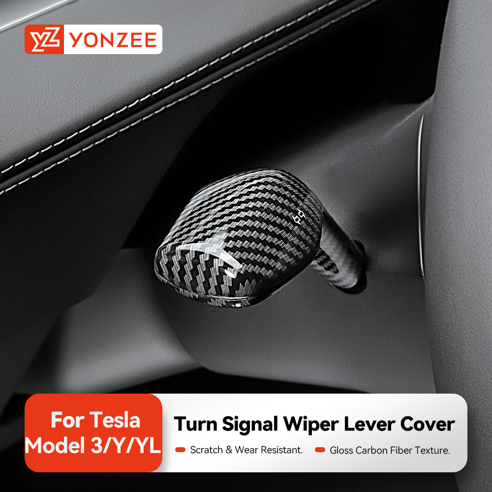 YZ para Tesla Model 3 Y YL 2025 Highland Juniper cubierta de palanca de cambios de fibra de carbono manija de palanca de dirección protección carcasa de palanca de cambios