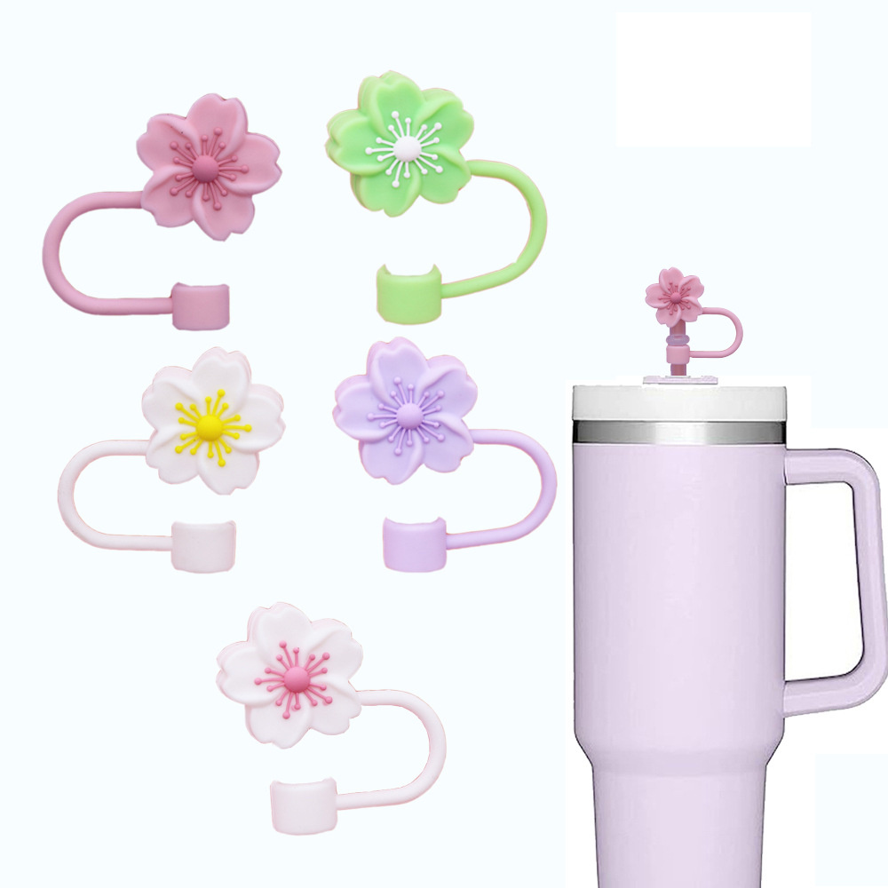 Capa de Silicone Palha para Stanley, Cherry Blossom, Copo Copo Copo Reutilizável, Rolha de Pó, Tampa Criativa, 10mm, 0.4"
