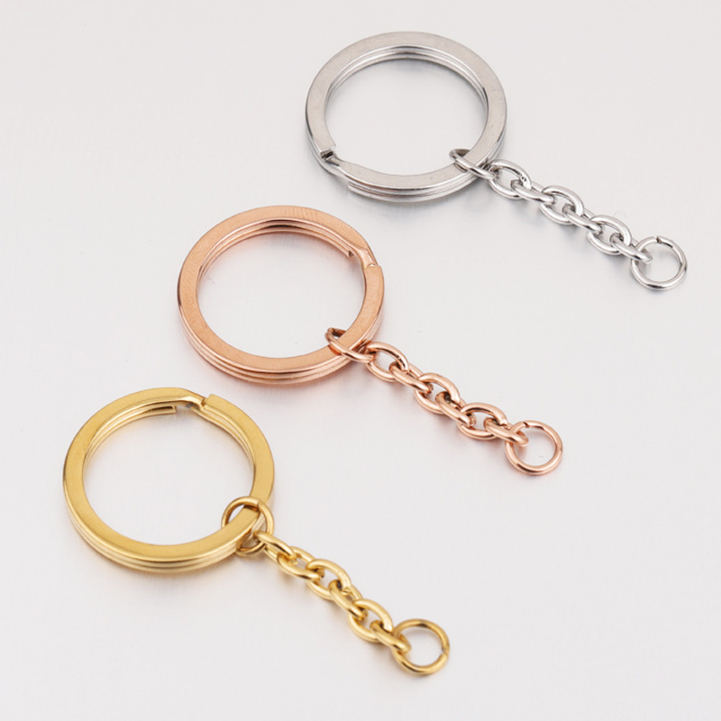 5 pçs sem desbotamento chaveiro de aço inoxidável com anel dividido plano extensão corrente fecho círculo loop para chaveiro diy jóias fazendo