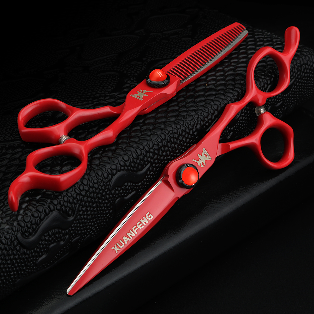 XUANFENG Forbici per capelli rubino da 6 pollici Forbici da barbiere completamente rosse per taglio e forbici per sfoltire 440c