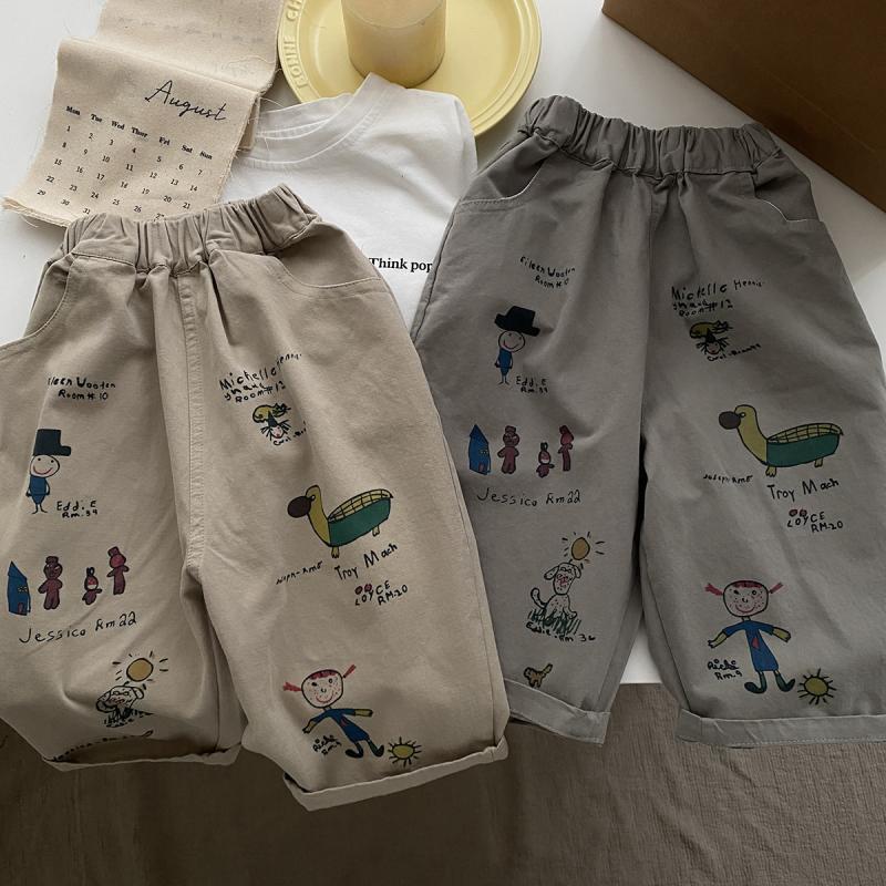 Japan Korean Children Clothes Boy Kids Fashion Trousers Spring Autumn  Baby Pocket Ankle Length Loose Girl Cartoon Casual Pants