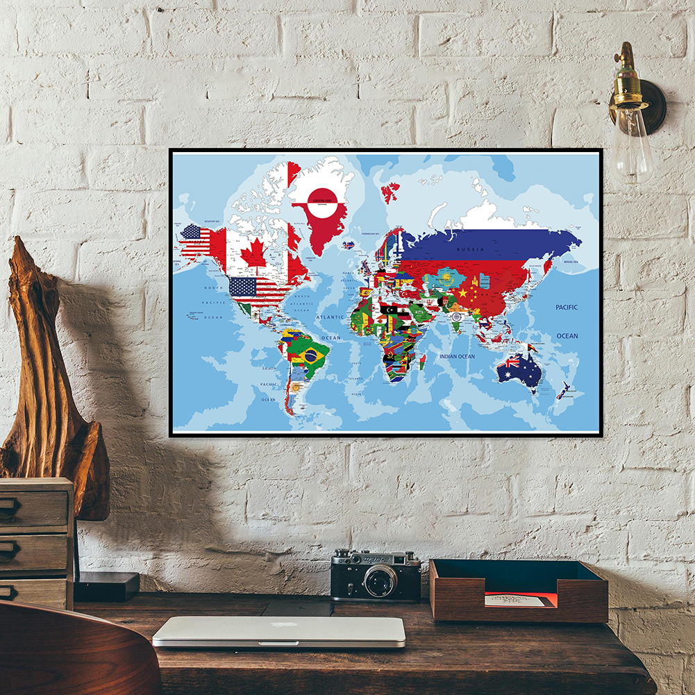 Mapa mundi em inglês, 59*42cm, pintura em tela, pôster e impressões, imagem sem moldura, material de escritório, decoração de parede de casa