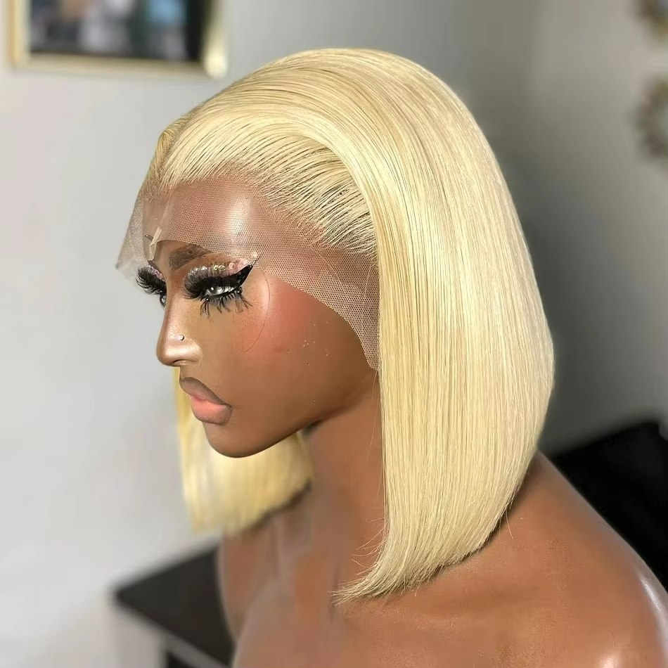 Peluca de cabello humano Queen Nala 613 de color rubio Bob 13x4 con encaje Frontal, peluca de cabello humano liso corto brasileño de densidad 180 para mujeres