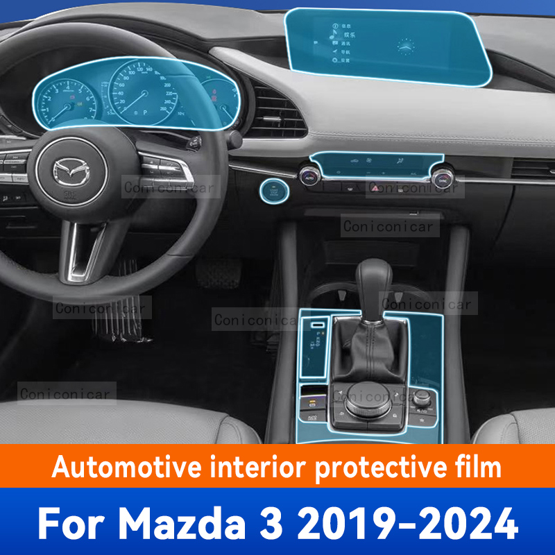 Dla Mazda 3 2019-2024 wnętrze samochodu konsola środkowa przezroczysta folia ochronna TPU odporna na zarysowania folia naprawcza akcesoria remont
