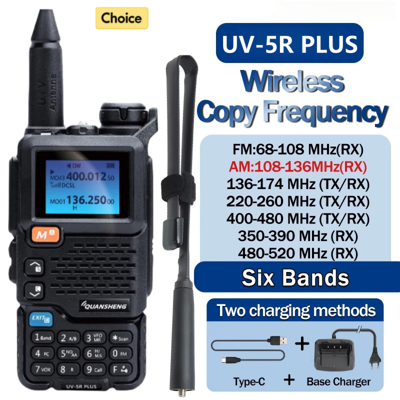 Quansheng UV-5R PLUS Walkie Talkie Type-C Air Band Radio Charge UHF VHF DTMF FM Scrambler NOAA Беспроводная частота двустороннего радио