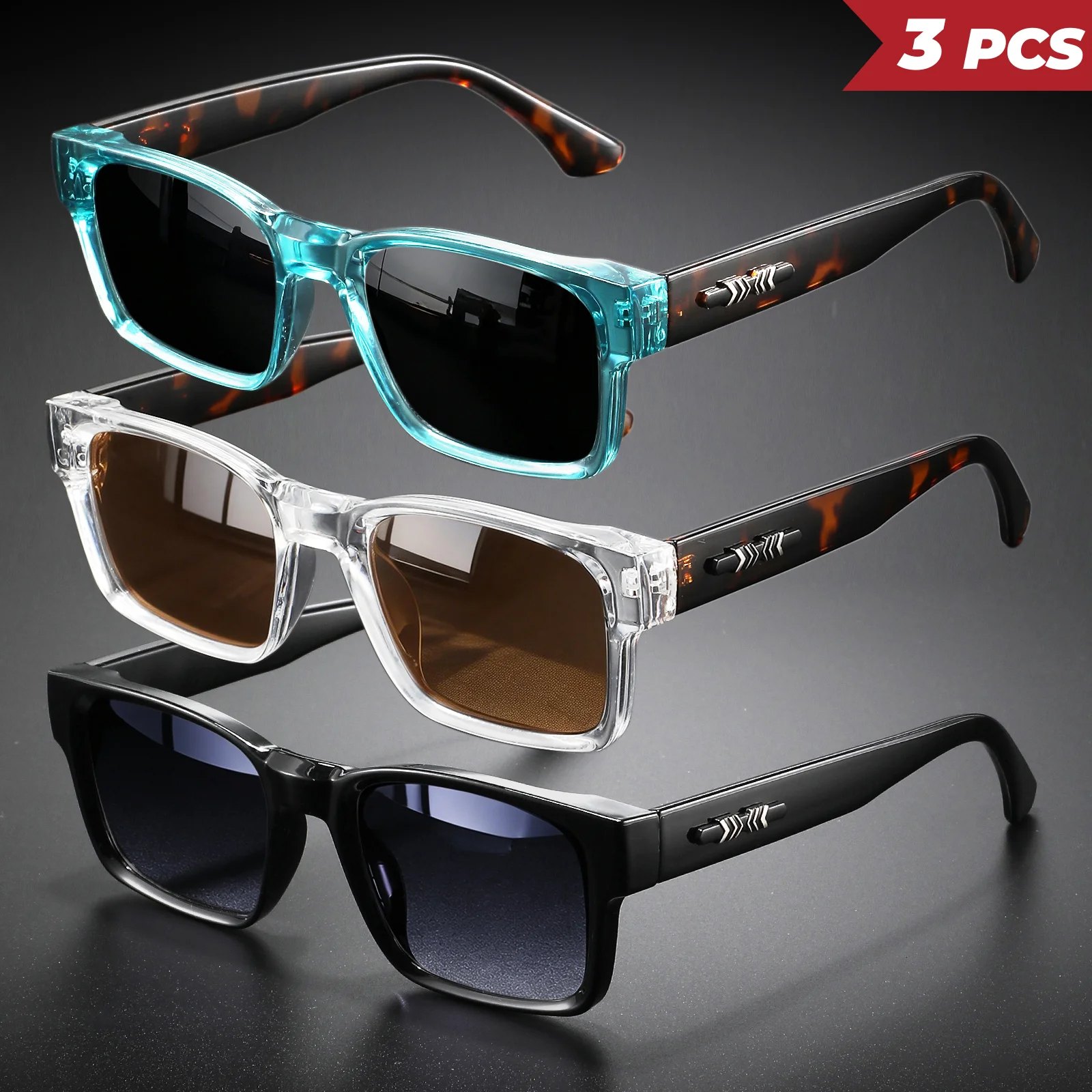 3er-Set Unisex Retro Punk Fashion Sonnenbrillen – Eckige UV400 Schutzbrillen für Outdoor-Abenteuer im Casual-Stil für Herren