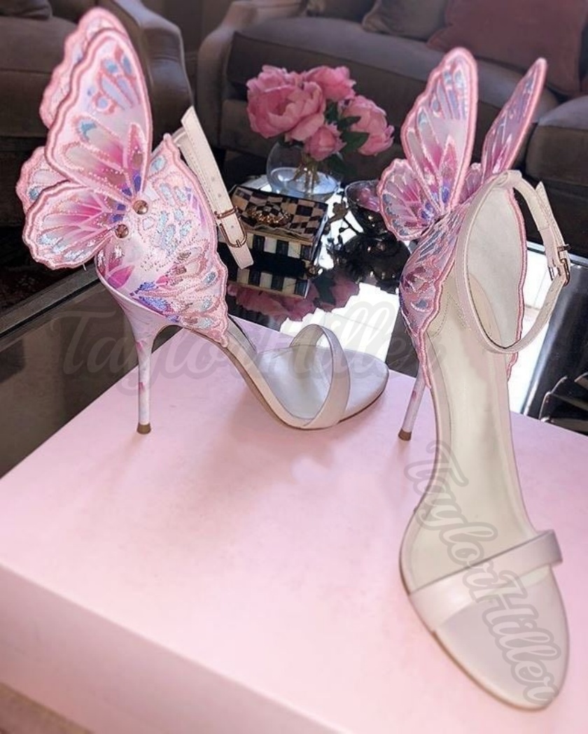 Sandalias de Tacón con Alas de Mariposa Rosadas, Tira Única, Tacones de Aguja, Colores Mezclados, Zapatos Modernos de Diseñador de Lujo para Mujer, Primavera Verano