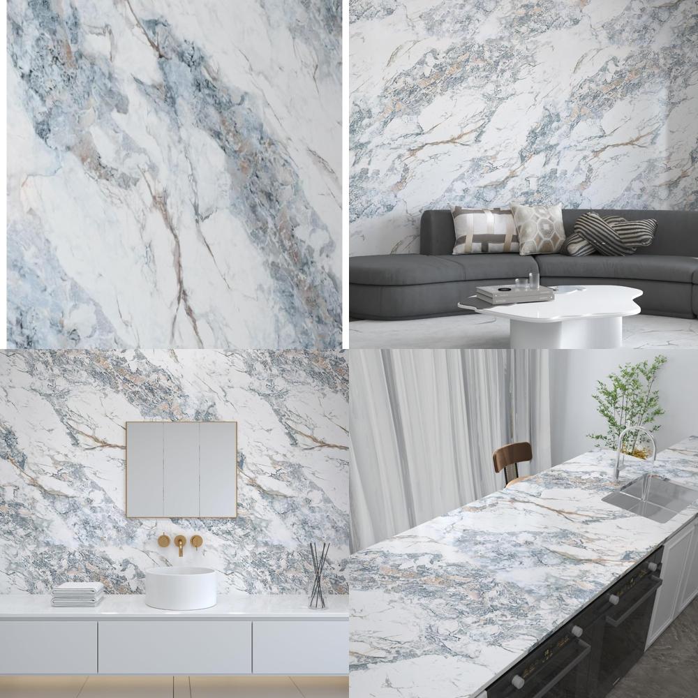 197x48inch Widen White Blue Marble Wall Paper kitchen Granite Countertop Vinyl Wrap Laminate Contact Paper Waterproof peel and s