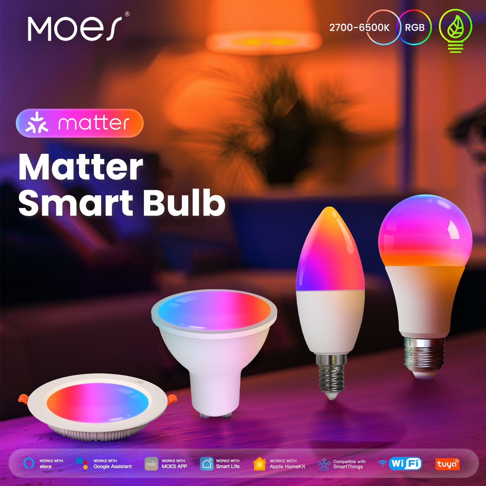 MOES Matter WiFi GU10 E27 スマート電球調光可能な LED ライト 1600 万 RGB C+W カラーキャンドルランプ音声制御 Alexa Google ホーム