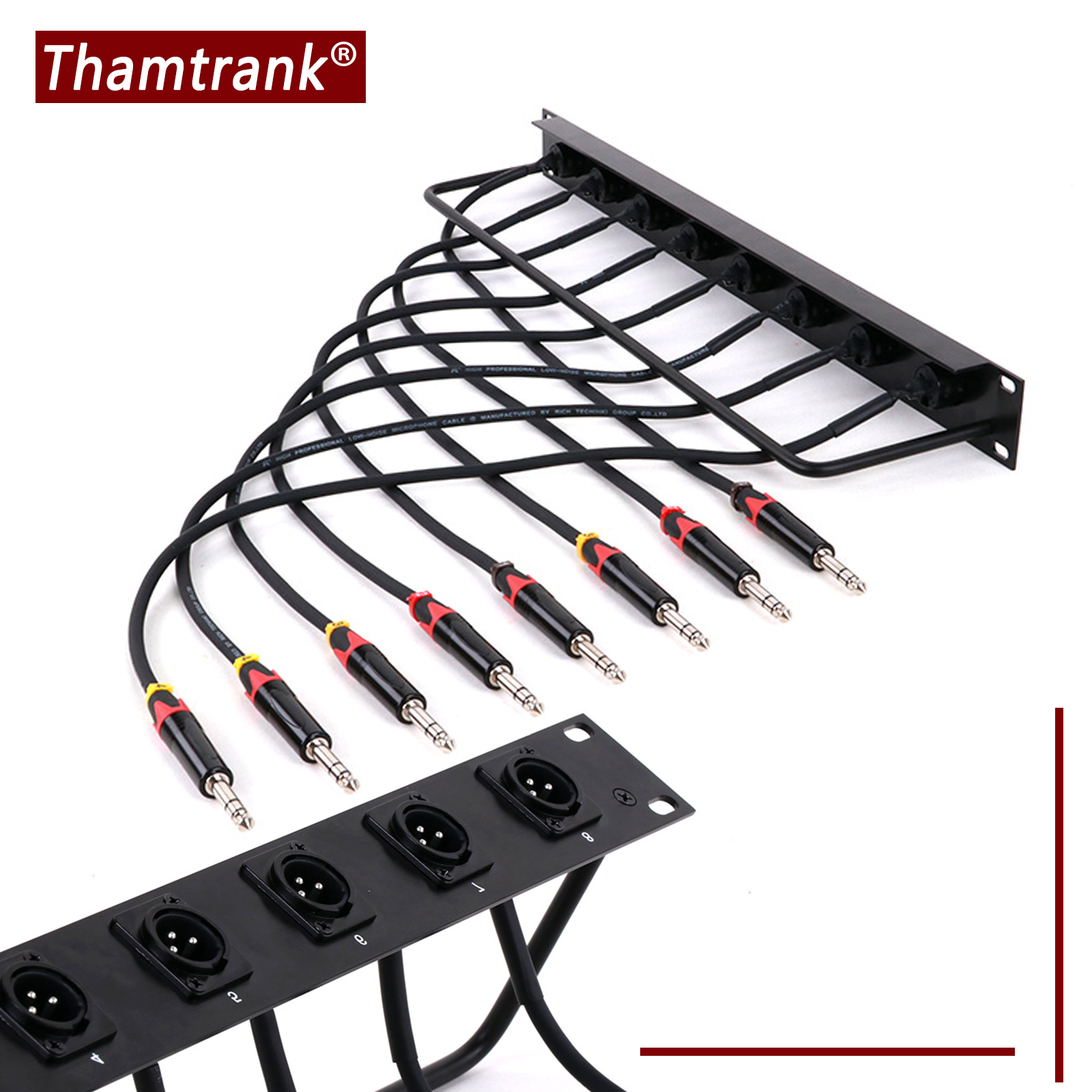 8-Wege 1U Cabinet Jumper Rack, 3-polige XLR-Stecker-Panel-Montagebuchse auf 6,35 mm 1/4 Zoll TRS Jack Pass Through Audio-Verlängerungskabel