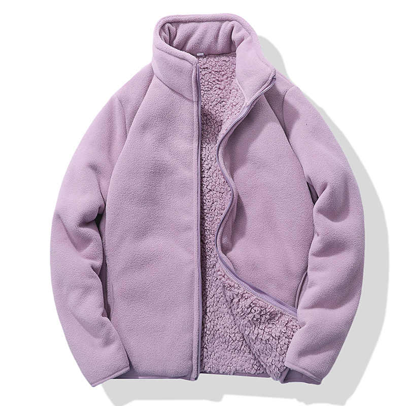 Chaqueta Polar de lana para mujer, abrigo de abrigo de felpa de doble cara con cremallera y cuello levantado, sudadera deportiva gruesa y cálida, otoño e invierno