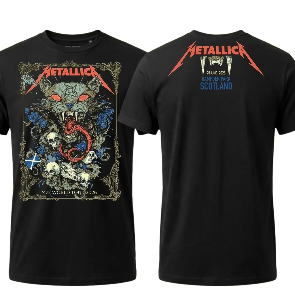 Metallica M72 Cardiff Glasgow 2026 World Tour Europe T-shirt vintage unisex in cotone da uomo e da donna