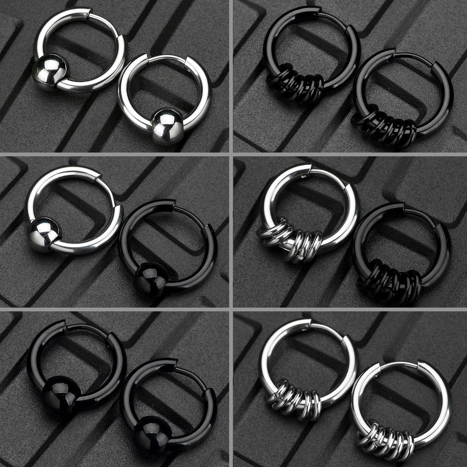 Boucles d'oreilles créoles en acier inoxydable pour hommes et femmes, boule métallique, anti-connexion d'oreille, petit cercle, bijoux Hip Hop, 1 paire